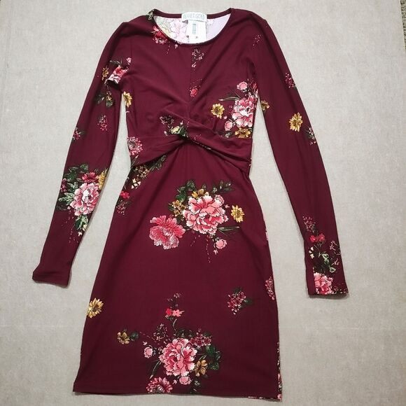 Planet Gold Bodycon Zinfandel Floral Long Sleeve Dress Small #3 - Picture 2 of 5
